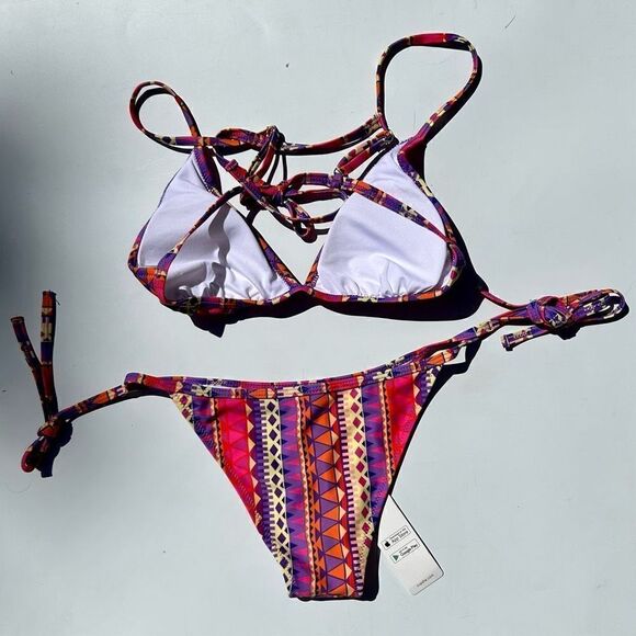 Cupshe Womens Large/Small Two Piece Bikini Boho Print Triangle Print Multicolor - Picture 5 of 7